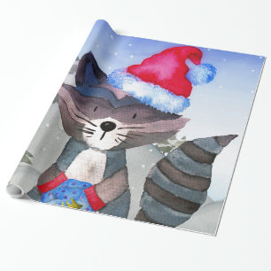 Papel De Presente Ilustração do Racoon Amigos da Floresta de inverno