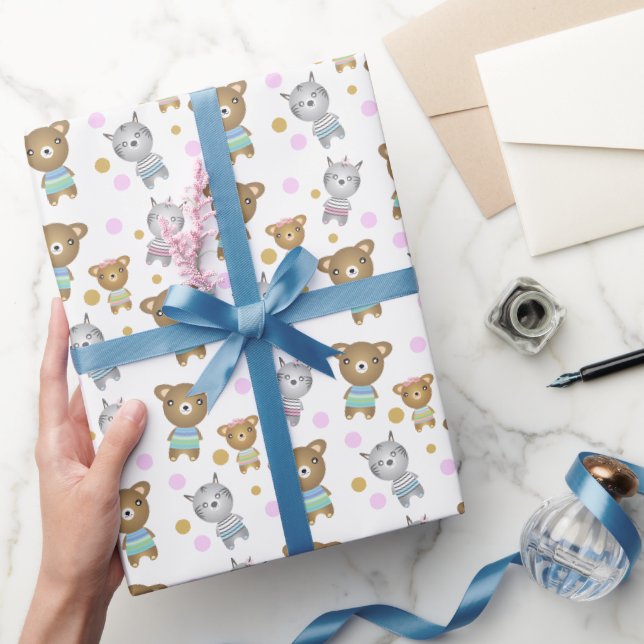 Papel De Presente Ilustração do Ursinho e da Zebra (Presentear)