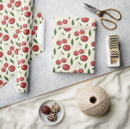 Papel De Presente Ilustração em Aquarela de Cerejas Doces Padrão