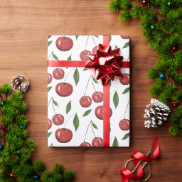 Papel De Presente Ilustração em Aquarela de Cerejas Vermelhas Fofas