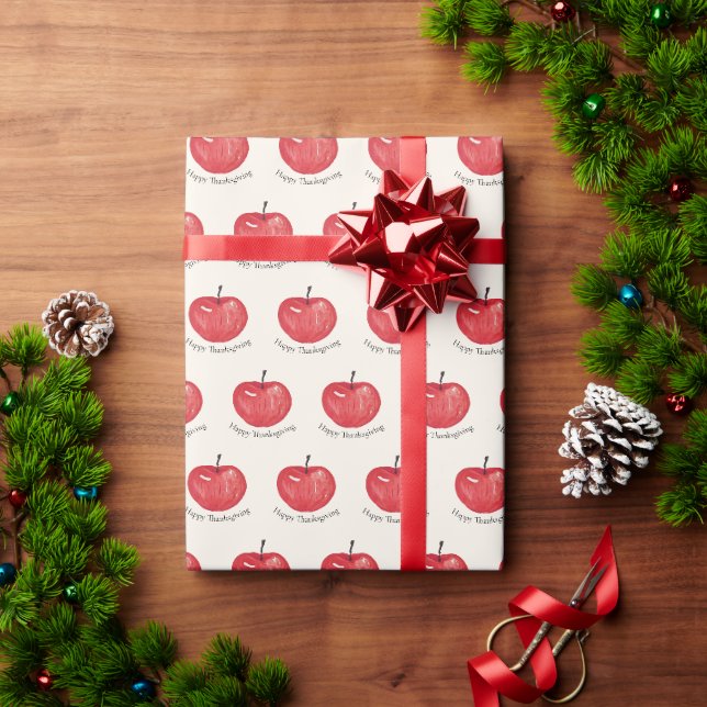 Papel De Presente Ilustração em Aquarela de Maçã Vermelha Monogramad (Presente de Natal)