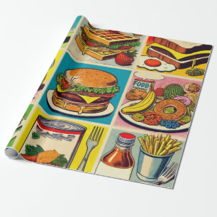 Papel De Presente Ilustração em quadrinhos da Comida Vintage