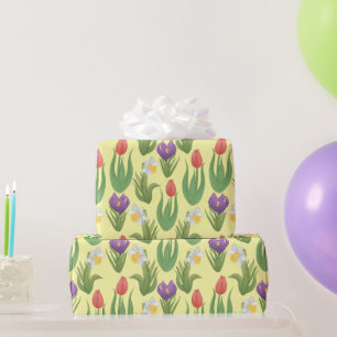 Papel De Presente Ilustração Floral de Marcas primavera em Amarelo