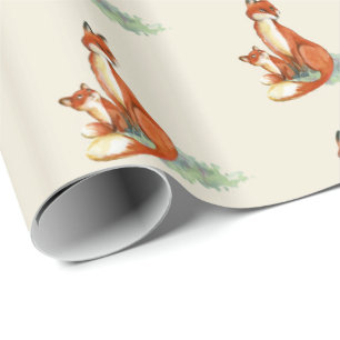 Papel De Presente Ilustração Momma Fox e Baby Watercolor