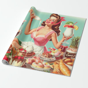 Papel De Presente Ilustração Pin-Up da Comida Vintage