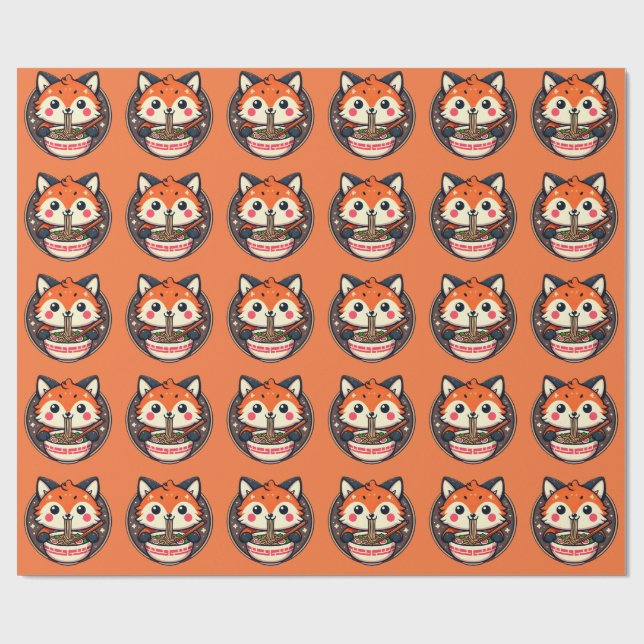 Papel De Presente Ilustração Ramen Fox Cute para Design Merch (Aberto)