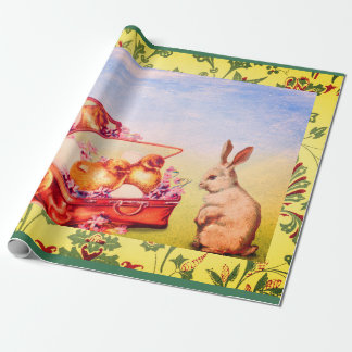 PAPEL DE PRESENTE ILUSTRAÇÃO RETRÔ DE PÁSCOA EMBALAGEM DE PRESENTE