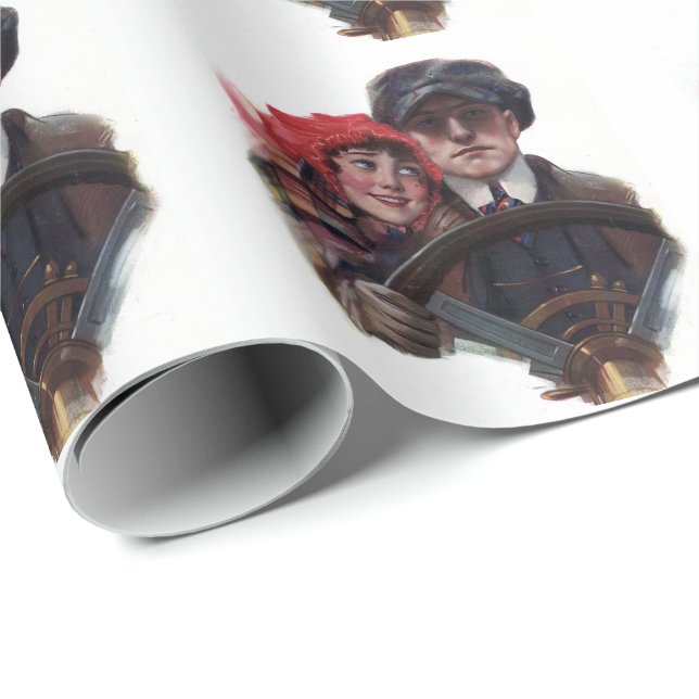 Papel De Presente Ilustração romântica de inverno da safra clássica (Ponta do rolo)