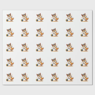 Papel De Presente Ilustração Vetorial de Cachorro Corgi Vintage Joga