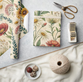 Papel De Presente Ilustração Vintage de Prado de Flores Silvestres C