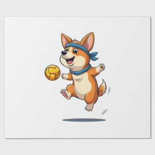 Papel De Presente Ilustração Vintage de Volei de Corgi Cachorro Atle