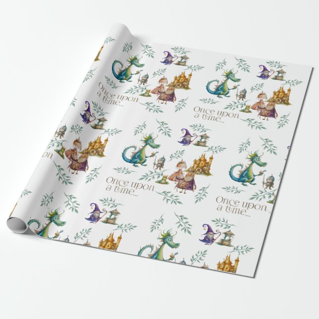 Papel De Presente Ilustrações Clássicas de Contos de Fadas Infantis (Desenrolado)