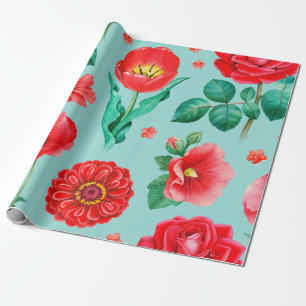 Papel De Presente Ilustrações de aquarelas das flores vermelhas. S