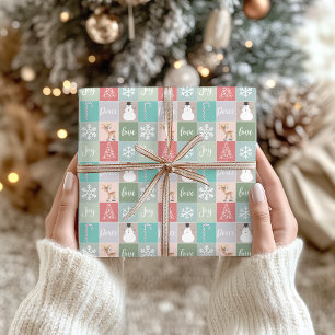 Papel De Presente Ilustrações Quadradas de Natal Fofo Retro Alegria