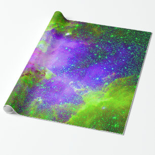 Papel De Presente Imagem espacial da Nebulosa Galáxia roxa e verde.