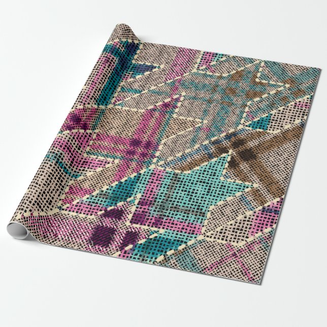 Papel De Presente Imitação do padrão de retalhos índio com textura (Desenrolado)
