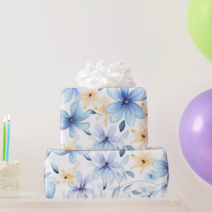 Papel De Presente impermeável floral azul de aquarela