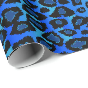Papel De Presente Impressão Animal Azul-Leopardo