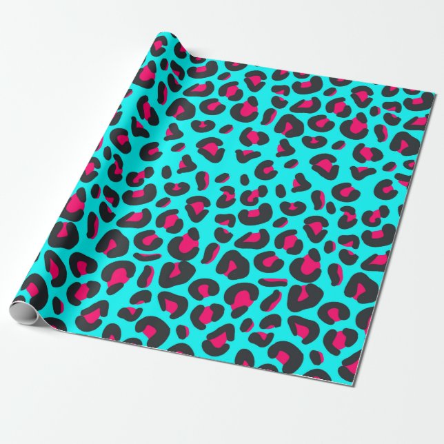 Papel De Presente Impressão animal do leopardo roxo de turquesa (Desenrolado)