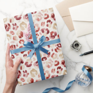 Papel De Presente Impressão Animal Leopardo Creme Vermelho