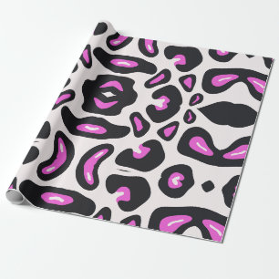 Papel De Presente Impressão Animal Preto-Leopardo Cor-de-Rosa