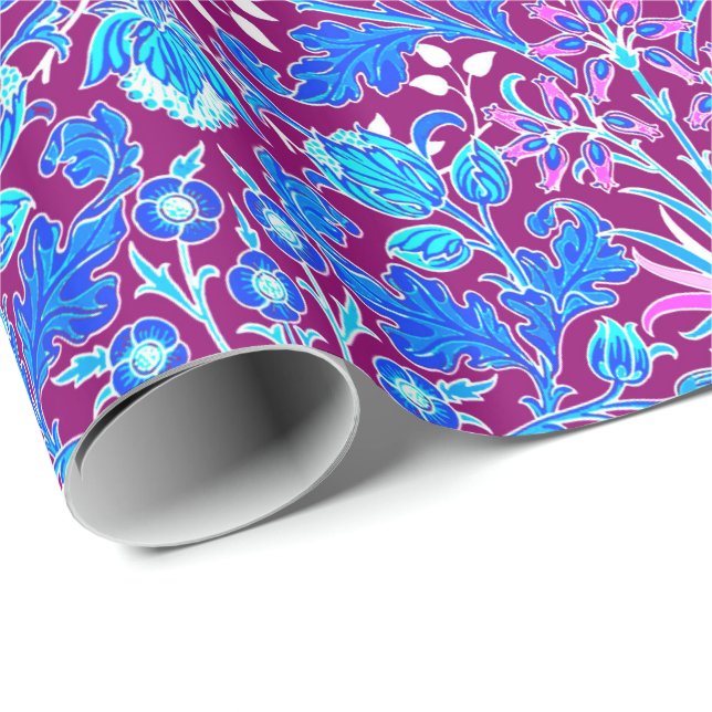 Papel De Presente Impressão, Aqua e roxo do jacinto de William (Ponta do rolo)