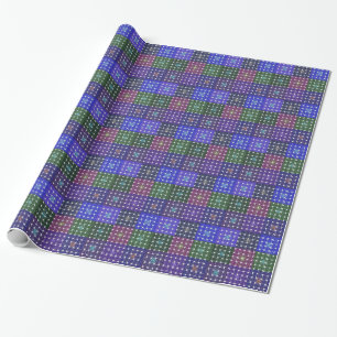 Papel De Presente Impressão Artística Azul e Roxa Xadrez