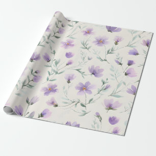 Papel De Presente Impressão Botânica de Flores Silvestres Purple Cot