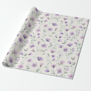 Papel De Presente Impressão Botânica de Flores Silvestres Purple Cot