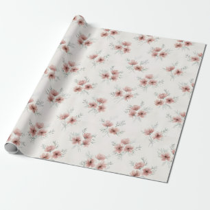 Papel De Presente Impressão Botânica de Flores Silvestres Rosa Cotta