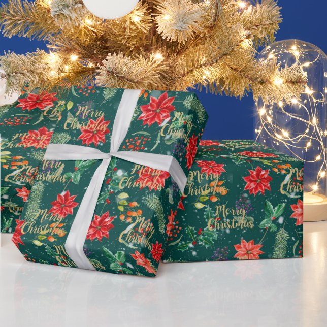 Papel De Presente impressão botânica de Natal (Feriados)