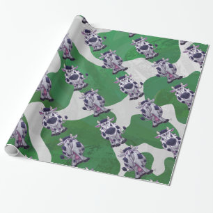 Papel De Presente Impressão Branco e Verde-Vaca