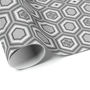 Papel De Presente Impressão, cinzas/cinza e branco sextavados do