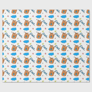 Papel De Presente Impressão com um gato bonitinho no estilo cartoon 