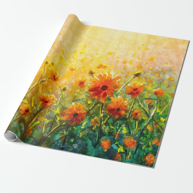Papel De Presente Impressão da nuvem das pinturas de flores (Desenrolado)