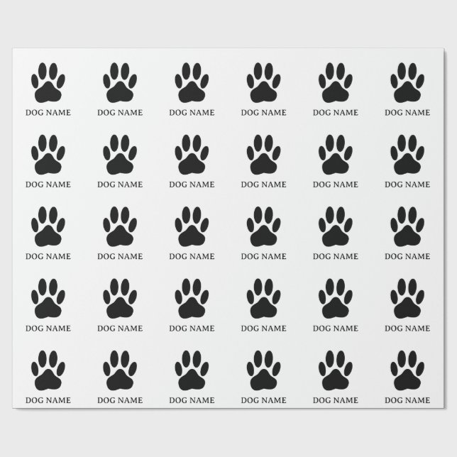 Papel De Presente Impressão da Pata do Cachorro Versão Preto e Branc (Aberto)
