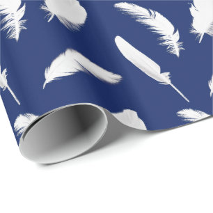 Papel De Presente Impressão da pena branca em azul escuro