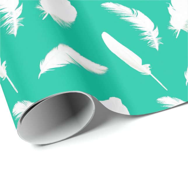 Papel De Presente Impressão da pena branca na turquesa (Ponta do rolo)