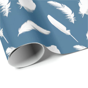 Papel De Presente Impressão da pena branca no azul da sarja de Nime