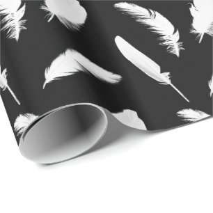 Papel De Presente Impressão da pena branca no preto