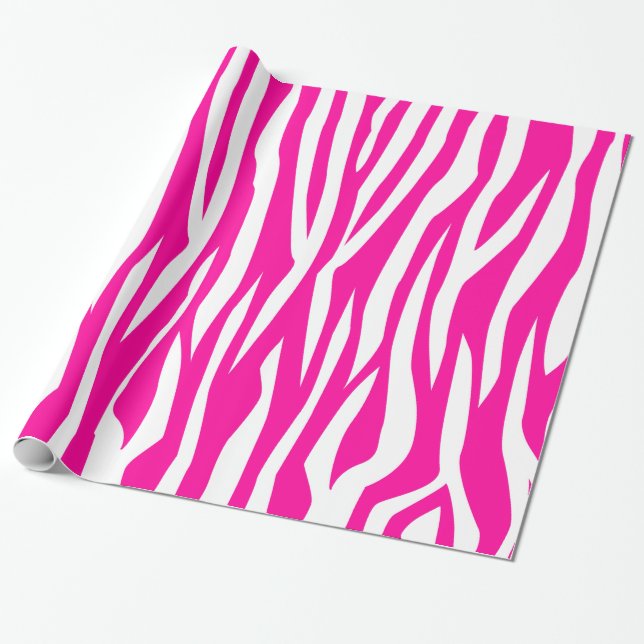 Papel De Presente Impressão da zebra do rosa quente (Desenrolado)