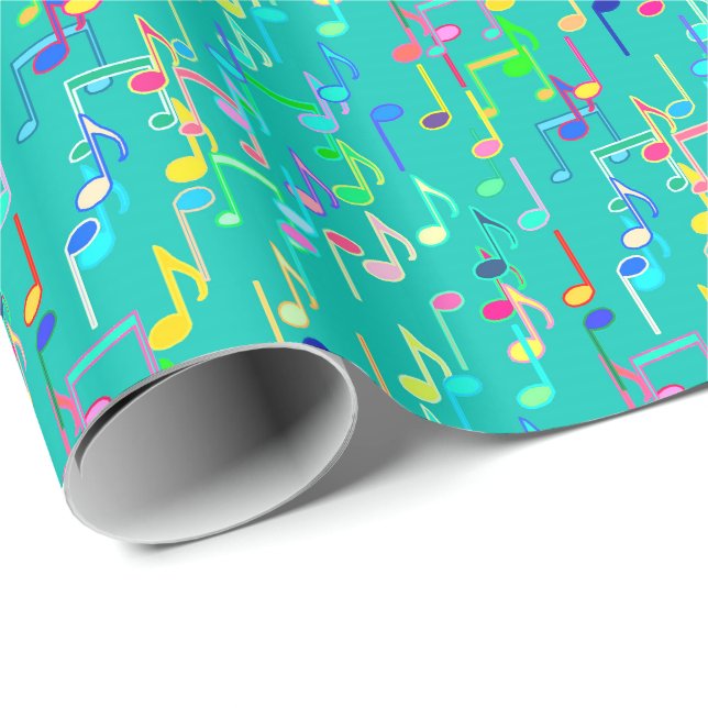 Papel De Presente Impressão das notas musicais - turquesa, multi (Ponta do rolo)