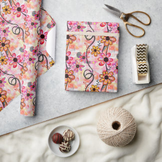 Papel De Presente Impressão de Arte Floral - Flores e Vinhas Abstrat