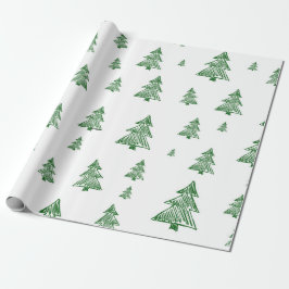 Papel De Presente Impressão de Árvore de Natal Verde e Branco
