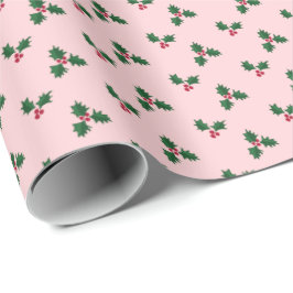 Papel De Presente Impressão de Azevinho Rosa Bege
