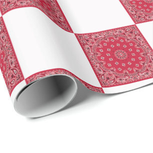 Papel De Presente Impressão De Bandana Vermelha E Blocos Brancos