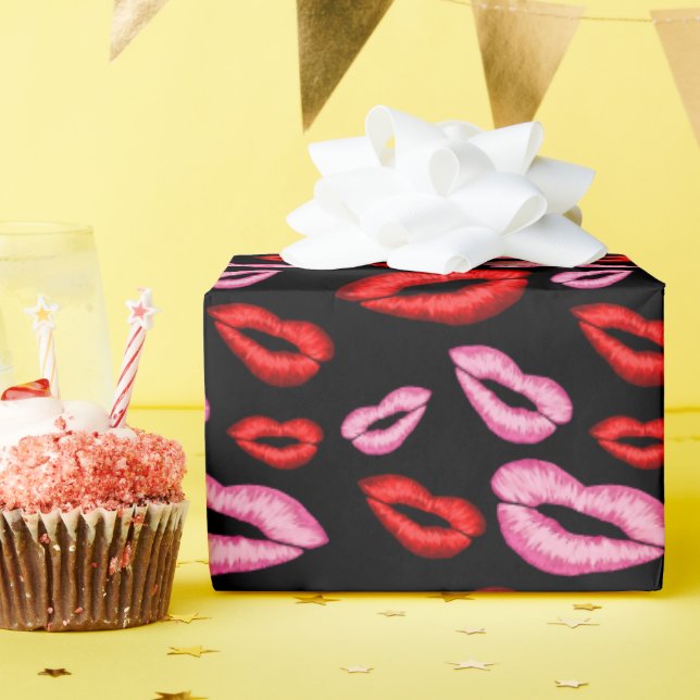 Papel De Presente Impressão de batom vermelho rosa (Festa de aniversário)