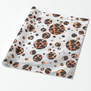 Papel De Presente Impressão de Bolinhas preto-e-laranja