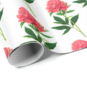 Papel De Presente Impressão de Botânica da Vintage, Pedônia Rosa-Cor