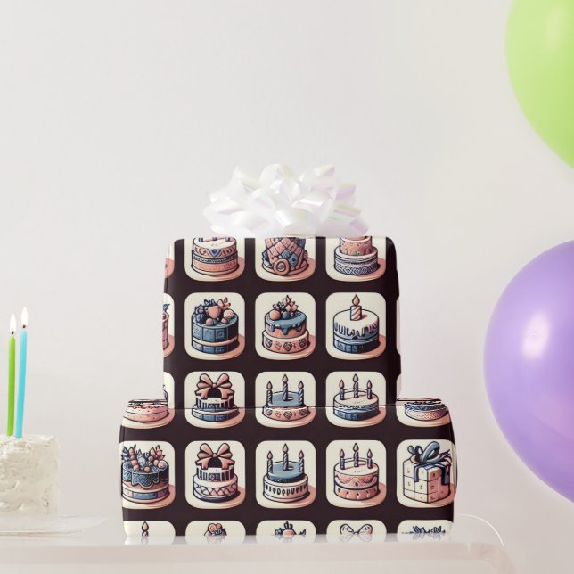 Papel De Presente Impressão de cartão de crédito com bolos de aniver (Presentes para festas)